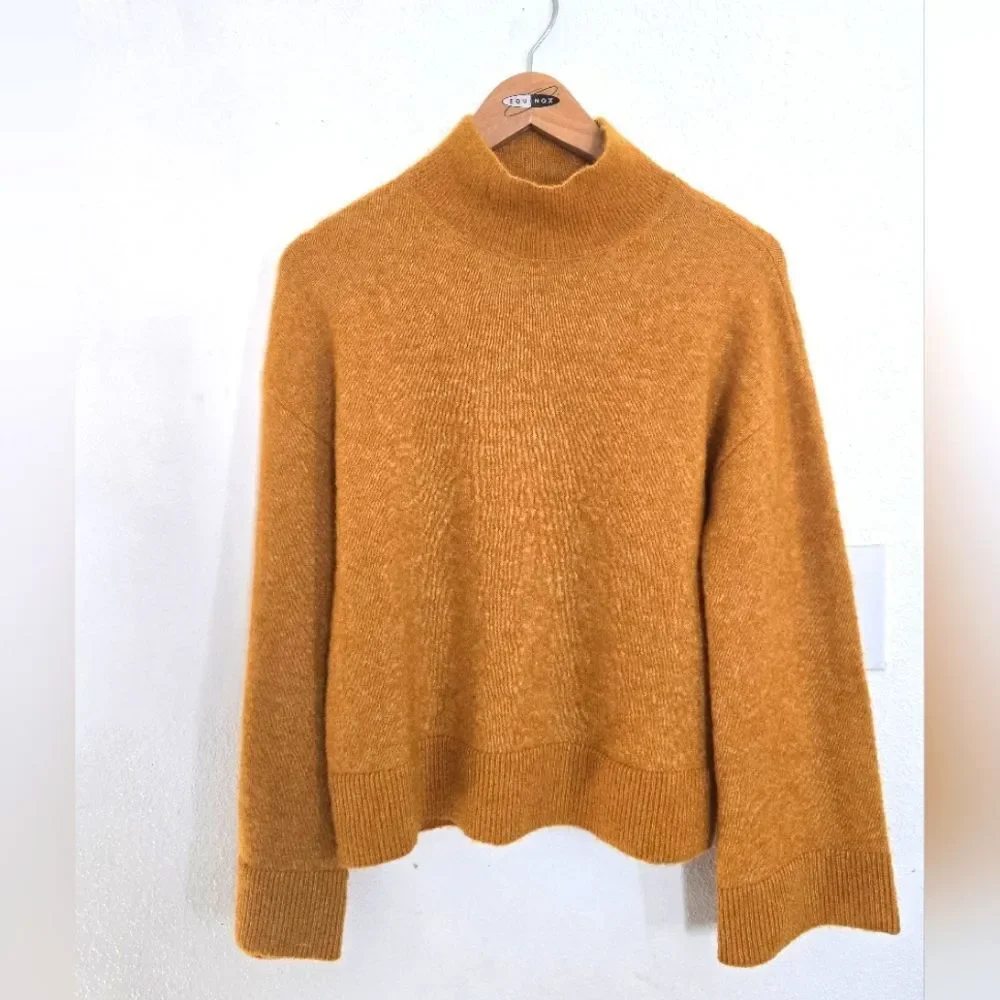 & Other Stories Mock Neck Bell Sleeves Sweater In Mustard Yellow Size XS_2